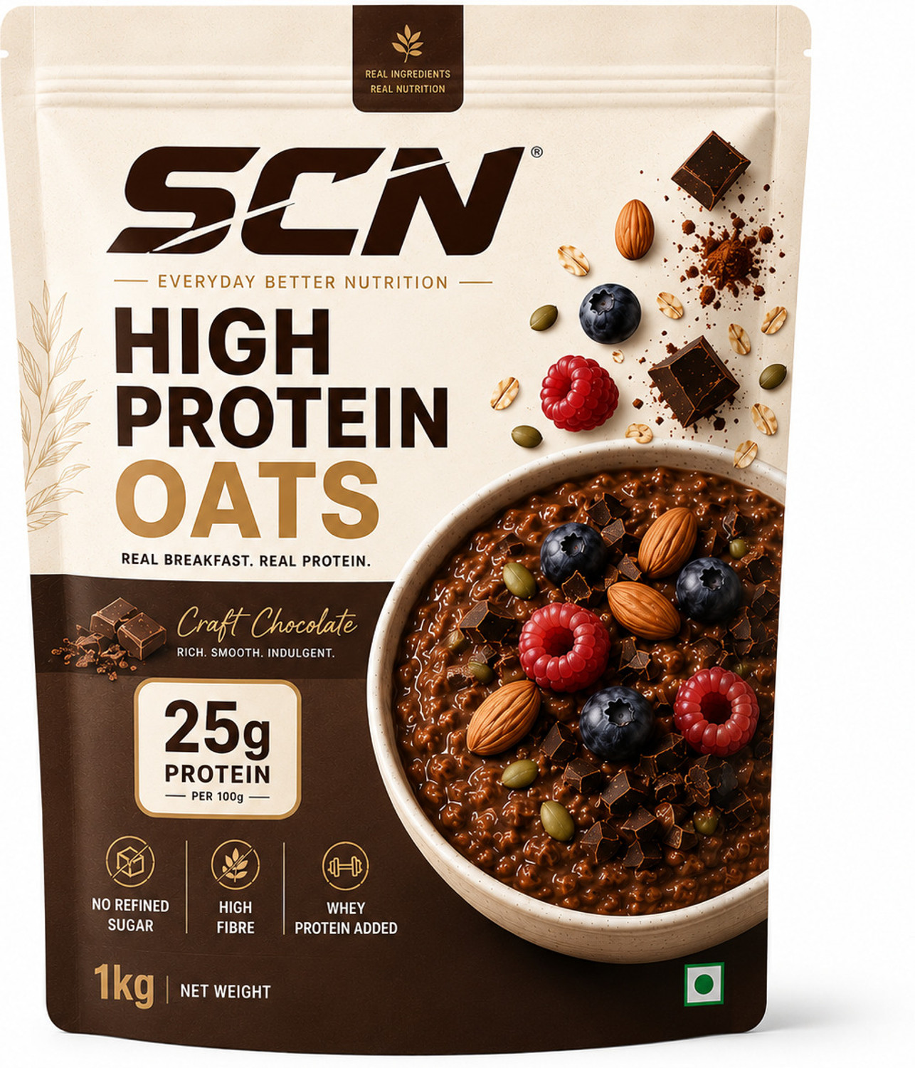 SSN 26g High Protein Dark Chocolate Oats with Almonds 1kg - Image 6