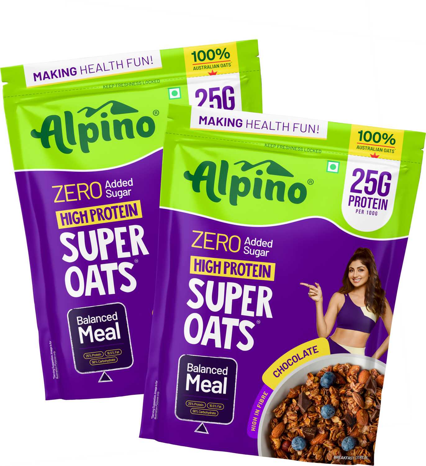Image of FITFLOW High Protein Dark Chocolate Oats with 27g Protein per 100g Pouch (900 g)
