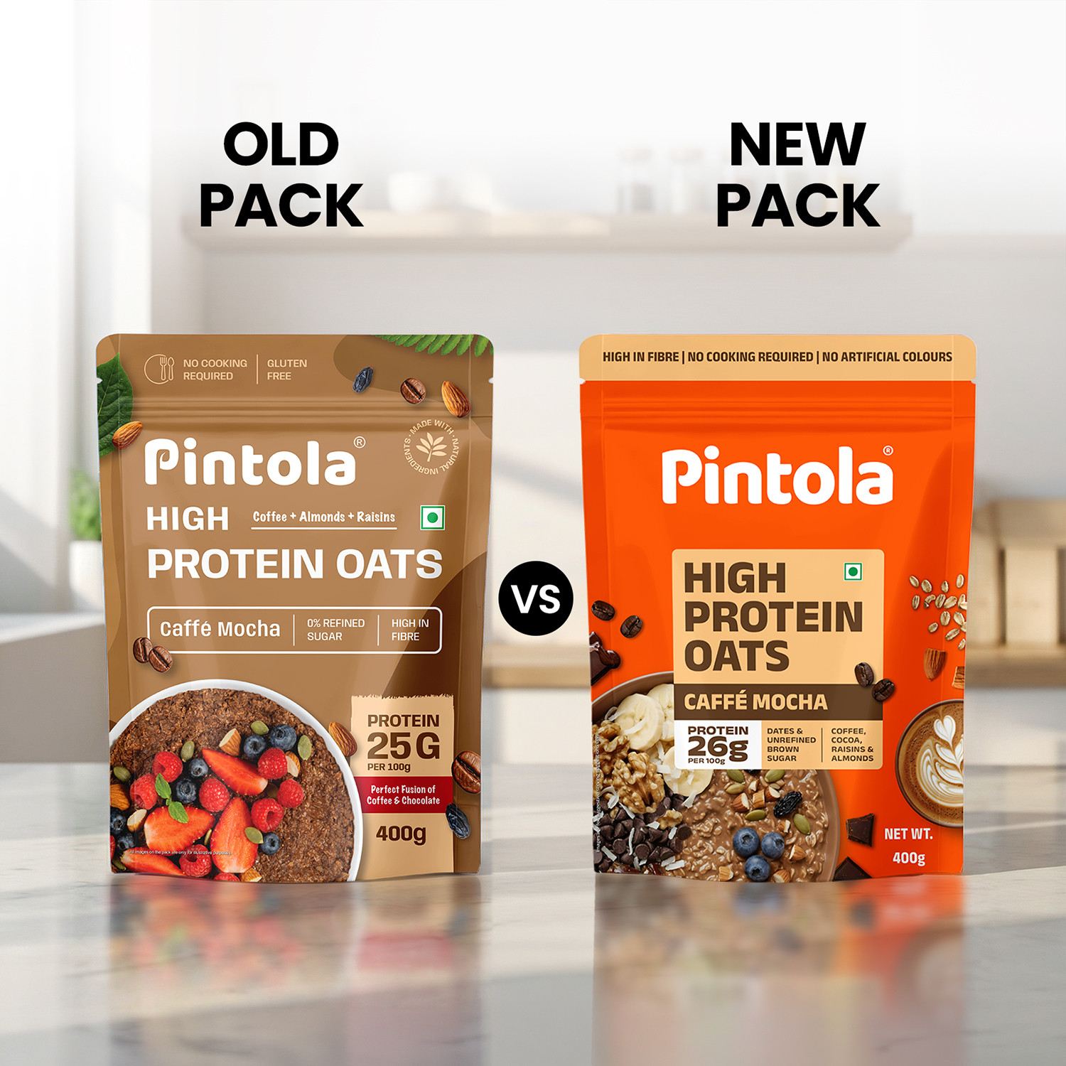 Image of Pintola 26g High Protein Oats, Caffe Mocha, No Refined Sugar, High Fibre Pouch (400 g)