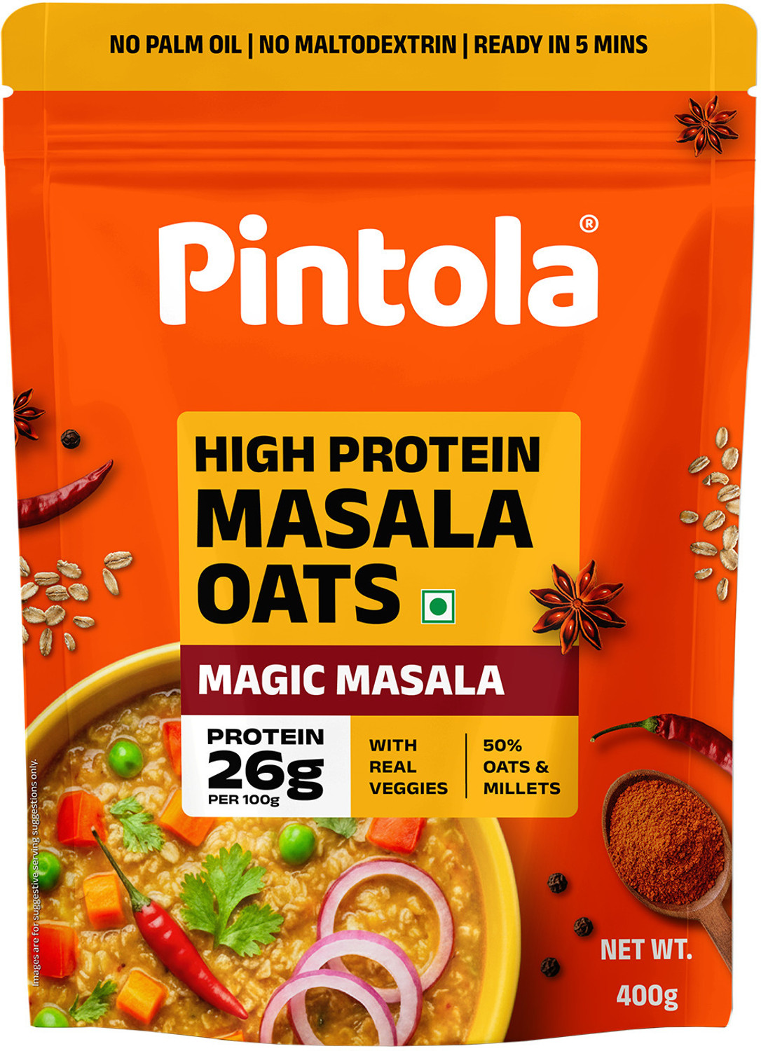 Image of Pintola 26g High Protein Oats, Caffe Mocha, No Refined Sugar, High Fibre Pouch (400 g)