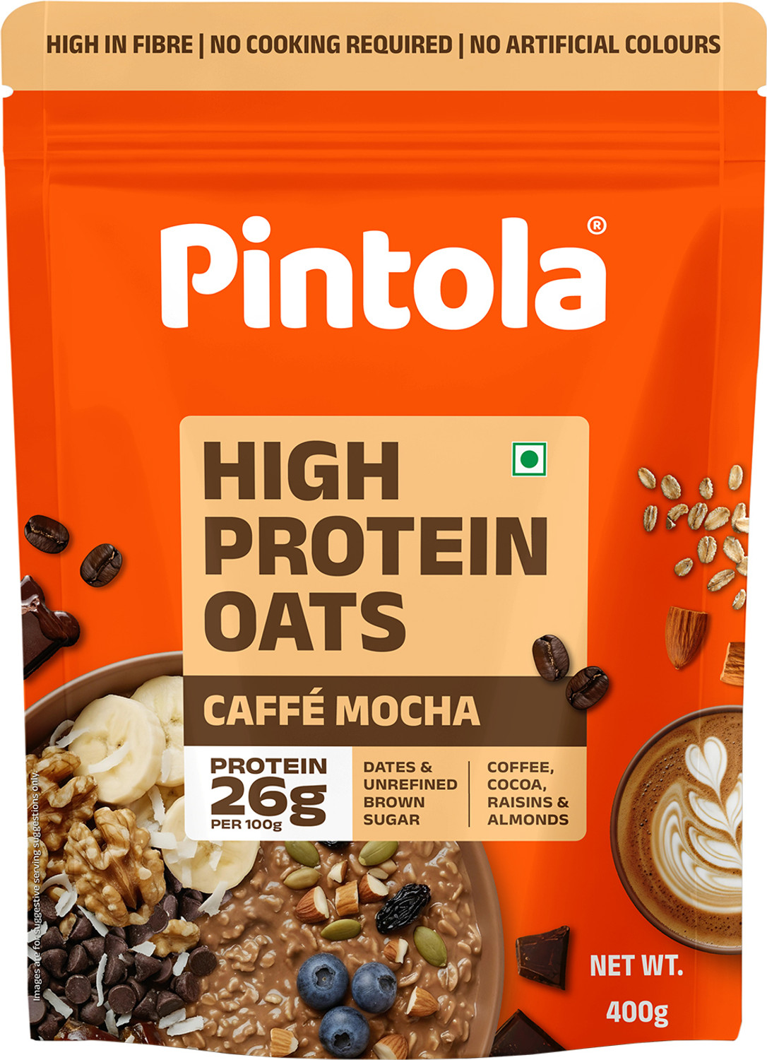 Image of Pintola 26g High Protein Oats, Caffe Mocha, No Refined Sugar, High Fibre Pouch (400 g)