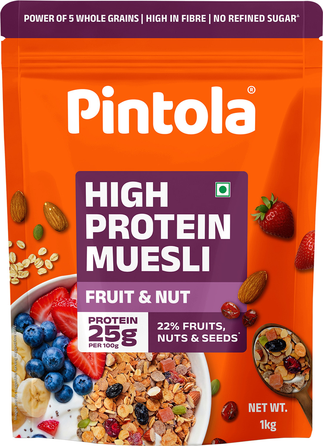 25g High Protein Muesli, Fruit & Nut, 22% Fruits, Nuts & Seeds Pouch - Image 1