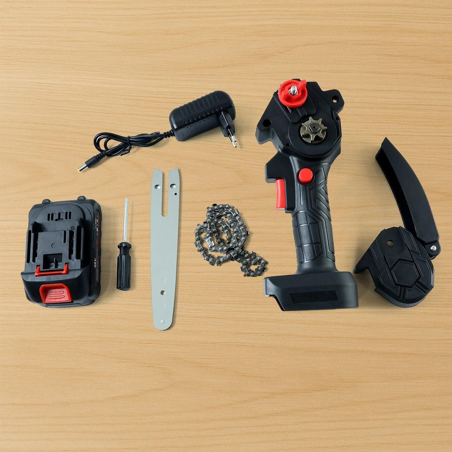 Image of UnV Chainsaw 48V Cordless Mini Chainsaw 6-Inch, Rechargeable Electric Handheld Pruning Saw Wood Cutter