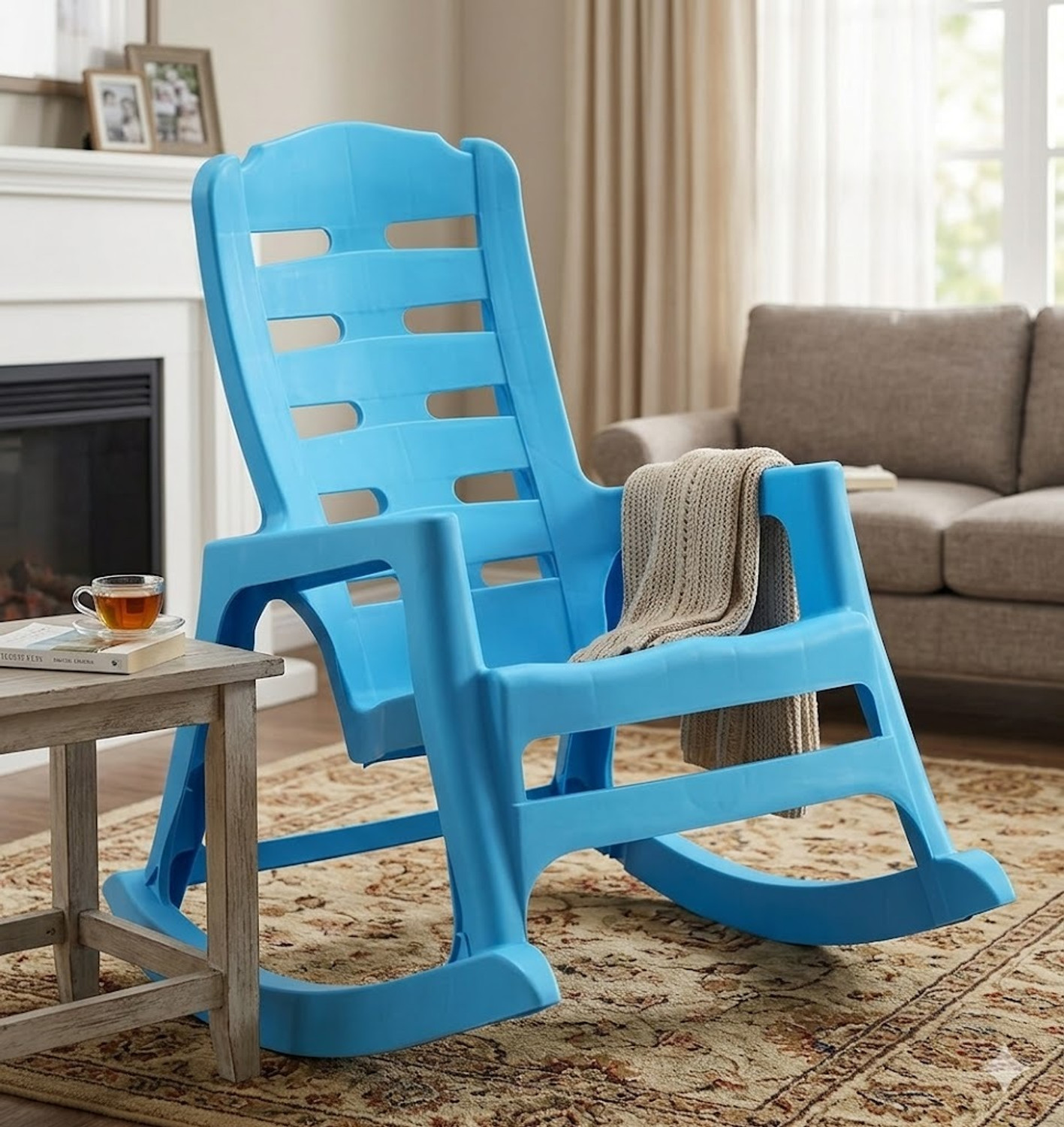 Image of NP NATIONAL Since 1952 Ergonomic Kids Plastic Rocking Chair Comfortable Playtime Seating for Children (Mat Blue)