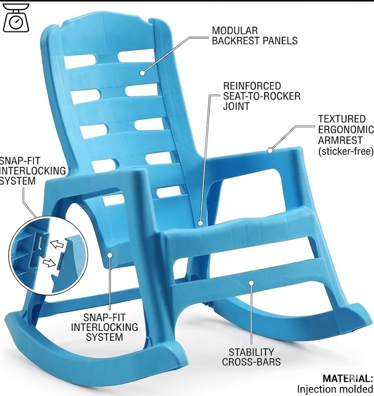 Image of NP NATIONAL Since 1952 Ergonomic Kids Plastic Rocking Chair Comfortable Playtime Seating for Children (Mat Blue)