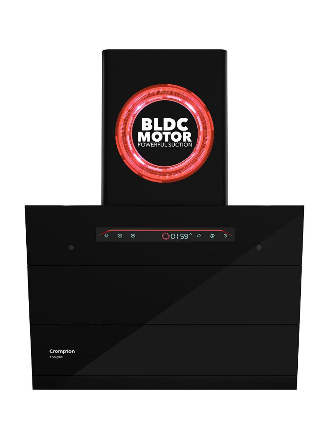 Crompton Energion BLDC 60 cm 1500 CMH 60 cm Slant Auto-Clean BLDC Motor Digital Display Filterless Powerful Suction In-built Child Lock & Gesture Control Chimney