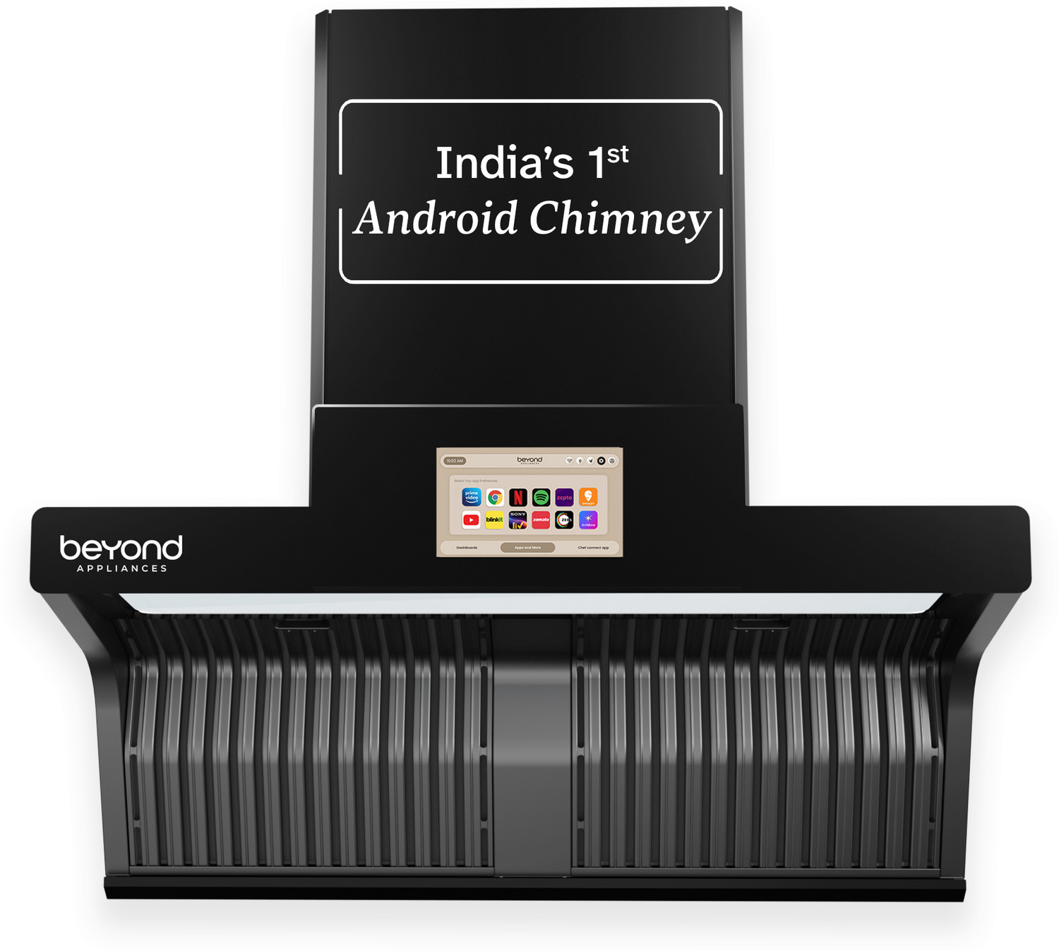 Image of Beyond Appliances Eris 90cm Slant Android Chimney Filter-Less 1500 CMH 60 cm Auto Clean Chimney (Wall Mounted, Black)