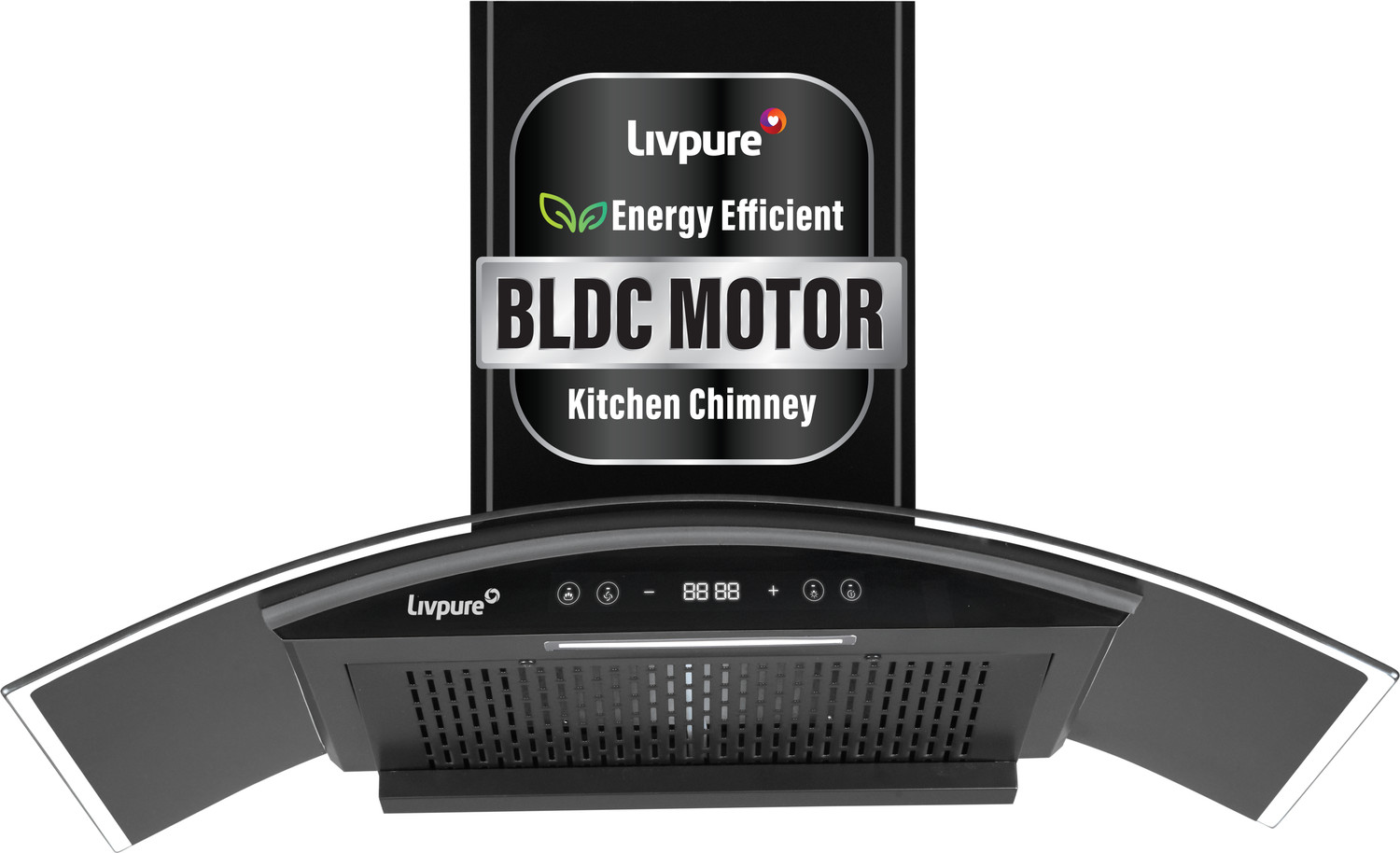 Image of LIVPURE Ether-75 1350 CMH 75 cm Auto Clean Chimney (Wall Mounted, Black)
