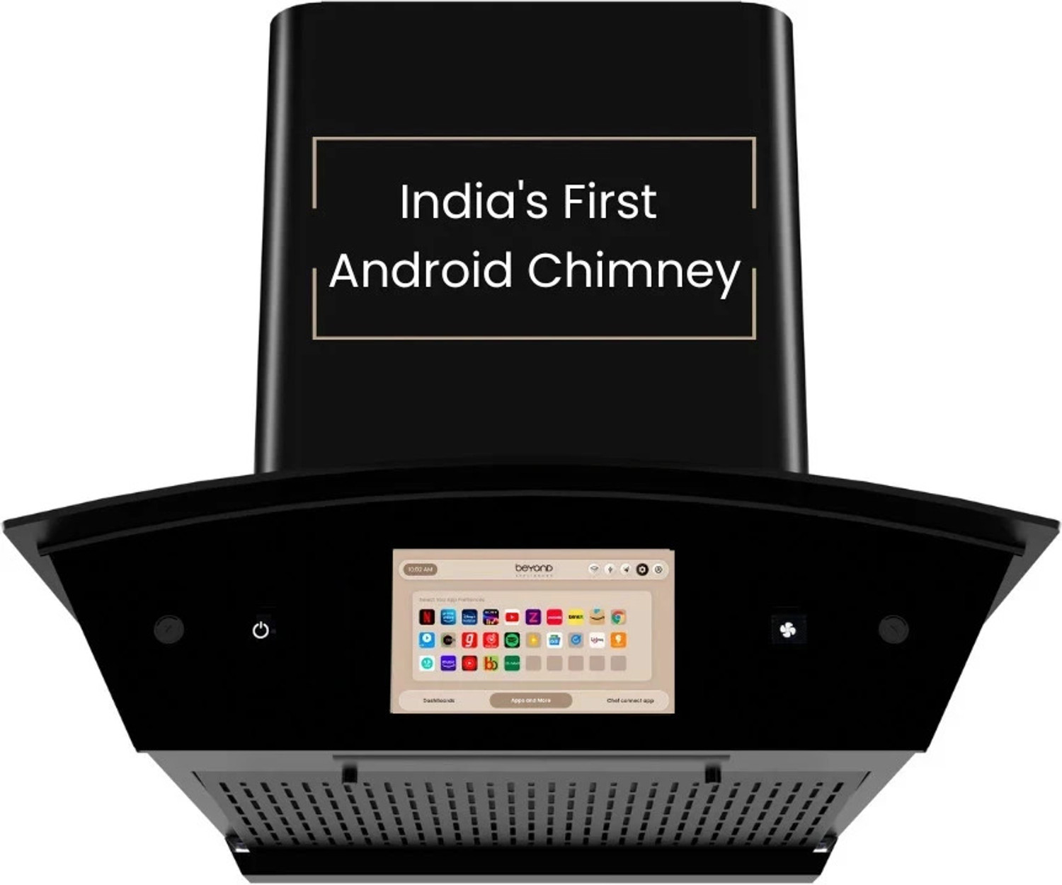 Image of Beyond Appliances Eris 90cm Slant Android Chimney Filter-Less 1500 CMH 60 cm Auto Clean Chimney (Wall Mounted, Black)