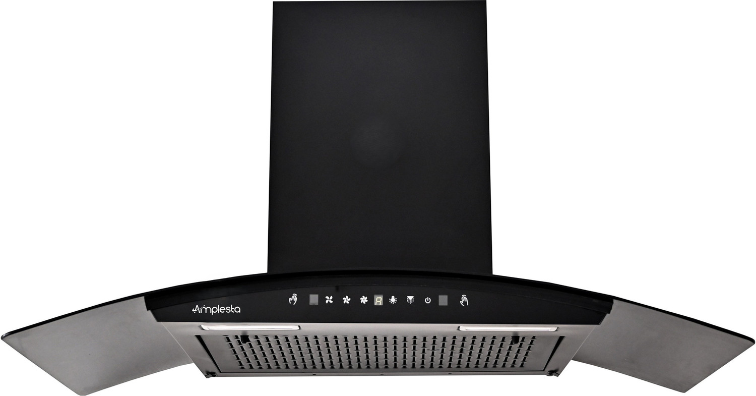 Image of Whirlpool SMARTSENSE ZEN CGFL 604 HAC BLDC BK HOOD 1425 CMH 60 cm Curved Glass 60 cm | BLDC Motor| Smart-Sense Speed Control |Heat Autoclean| Gesture Control|Filterless| Powerful Suction | Low Noise Auto Clean Chimney (Wall Mounted, Black)