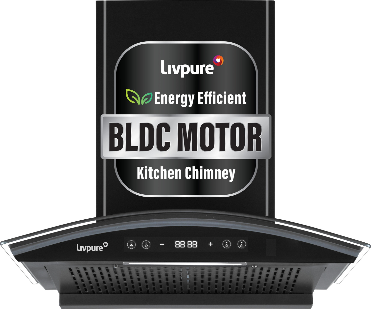 Image of LIVPURE Ether-75 1350 CMH 75 cm Auto Clean Chimney (Wall Mounted, Black)