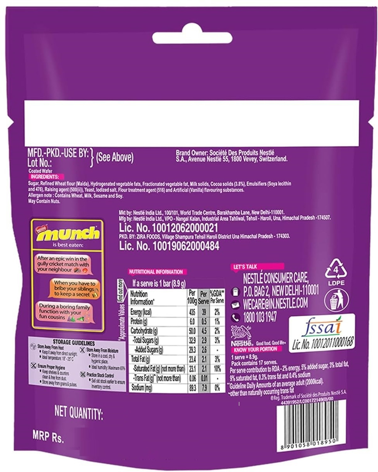 Image of NESTLE Munch Chocolate Coated Crunchy Wafer Share BAG Bar (152 g)