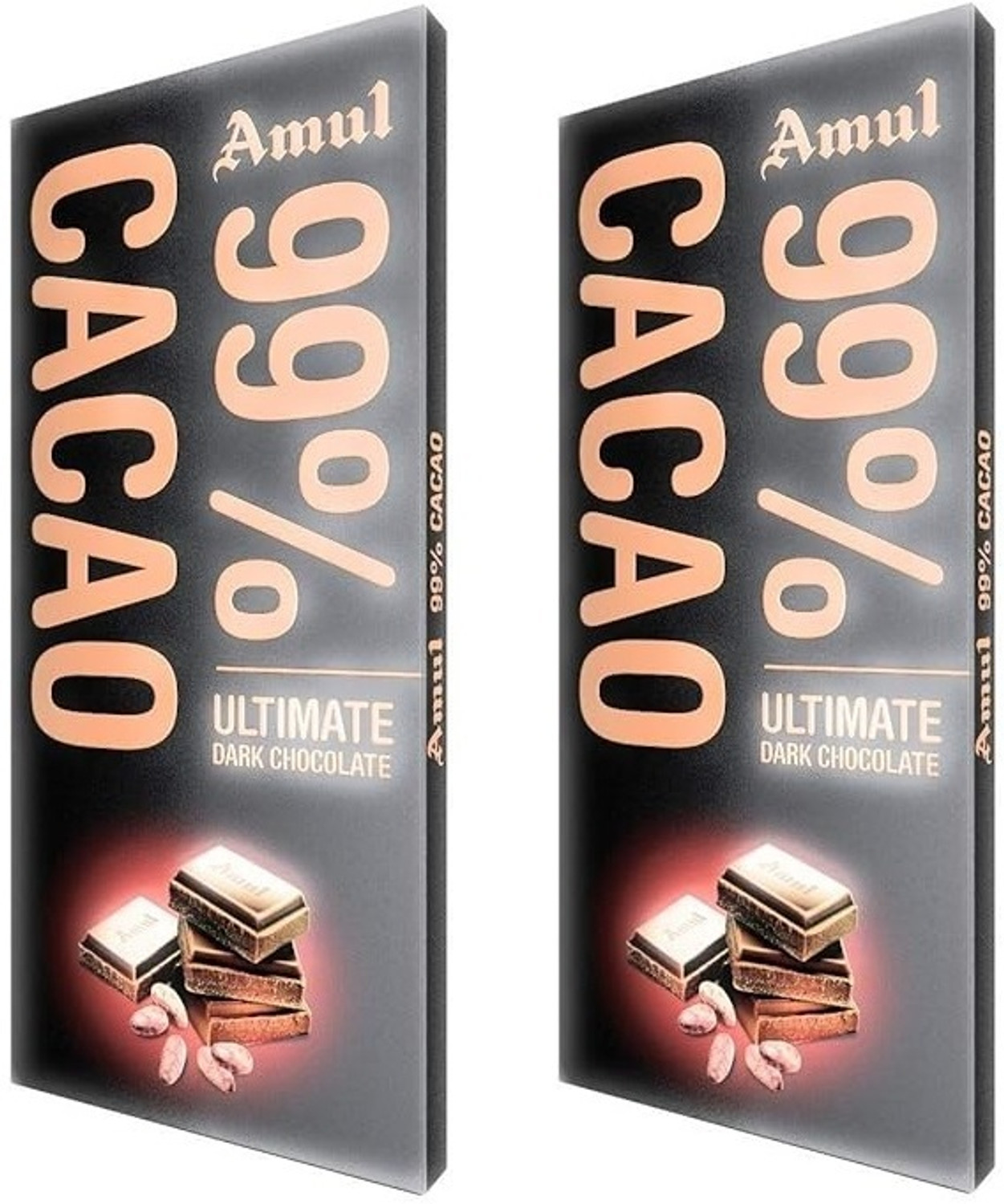 Image of Amul 99% CACAO ULTIMATE DARK CHOCOLATE SUPER DELICIOUS Bar (2 x 125 g)