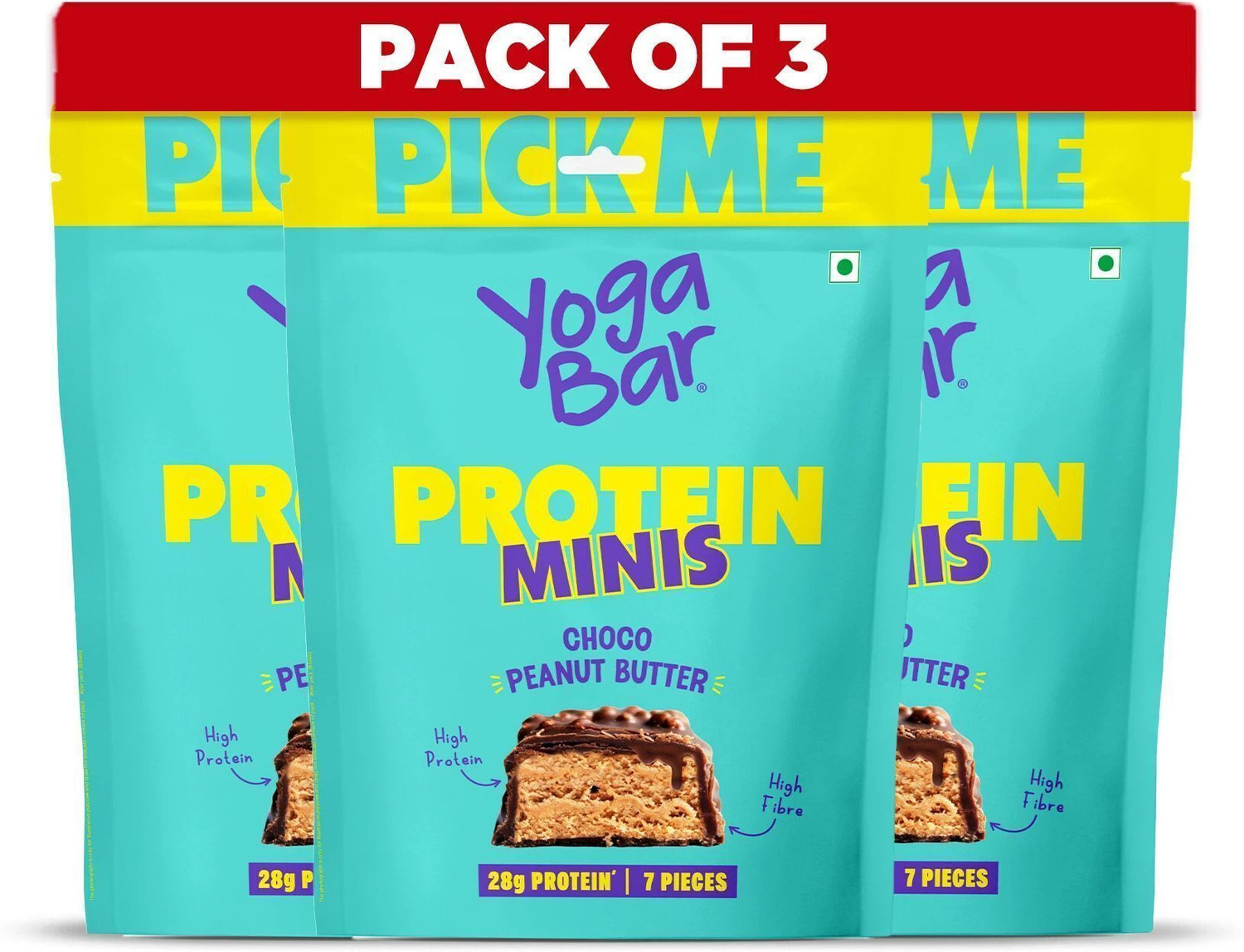 Image of Yogabar Protein Minis 4g Protein|24 Bars|Choco Peanut Butter|Dark Chocolate|Gluten free Bar (480 g)