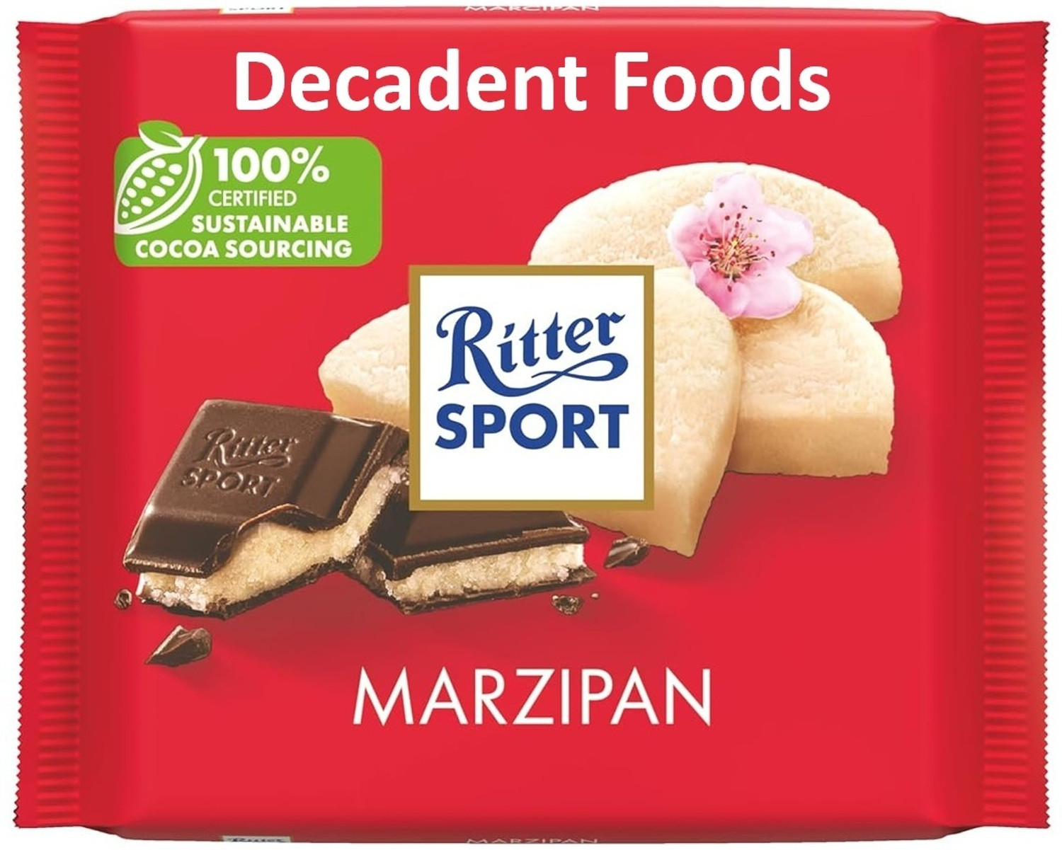 Image of Decadent Foods Ritter Sport Marzipan Dark 100g - Smooth Dark Chocolate | Bar Gift Pack (100 g)