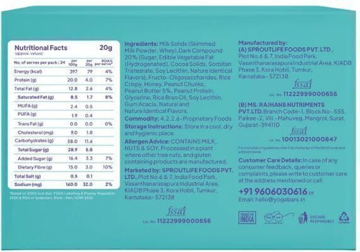 Image of Yogabar Protein Minis 4g Protein|24 Bars|Choco Peanut Butter|Dark Chocolate|Gluten free Bar (480 g)