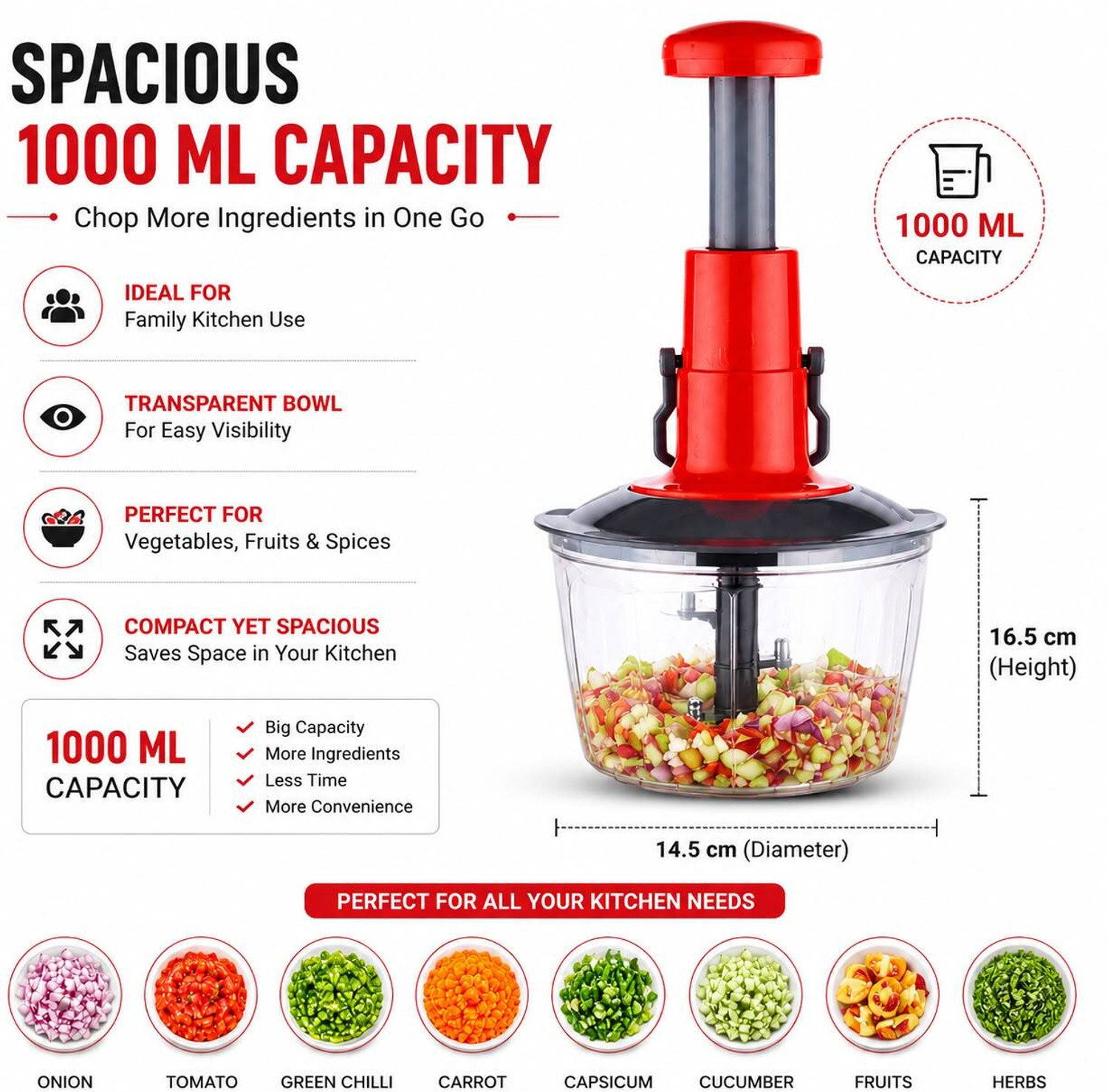 Image of Laksh Premium Quality Vegetable Chopper with 6 Sharp Stainless Steel Blades - Vegetable & Fruit Chopper (1 Chopper)