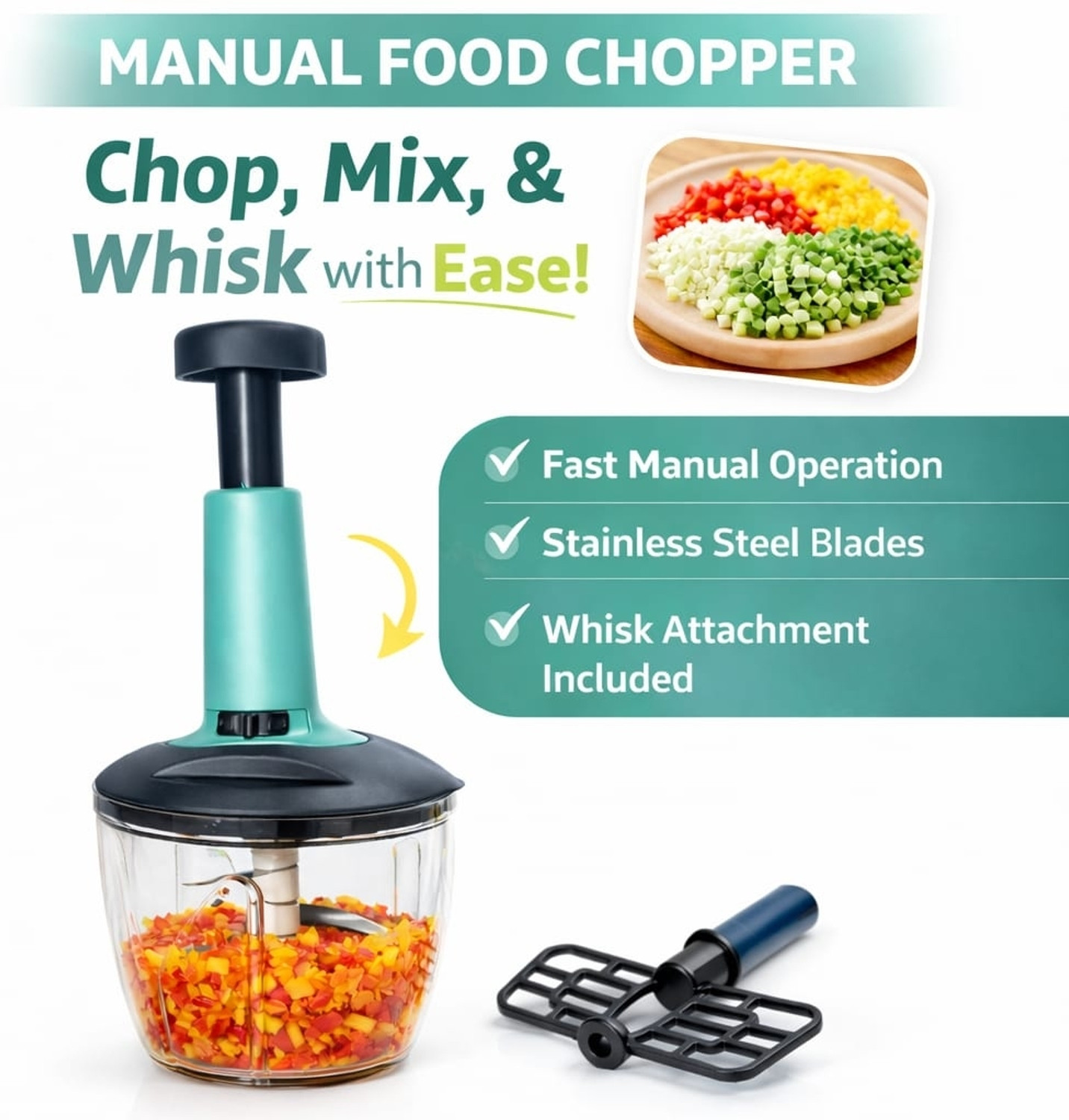 Image of Laksh Premium Quality Vegetable Chopper with 6 Sharp Stainless Steel Blades - Vegetable & Fruit Chopper (1 Chopper)