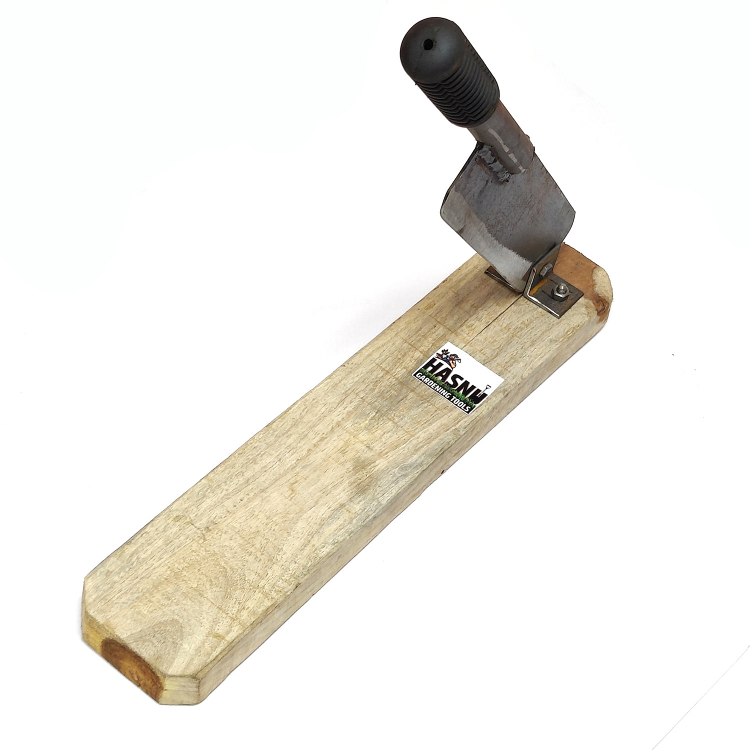 Image of HASNU GARDENING TOOLS Heavy Mango Cutter, Handmade Iron Raw Mango Cutter for Pickle with Wooden Base Vegetable & Fruit Chopper (1Chopper with wooden base, 1Hand gloves)