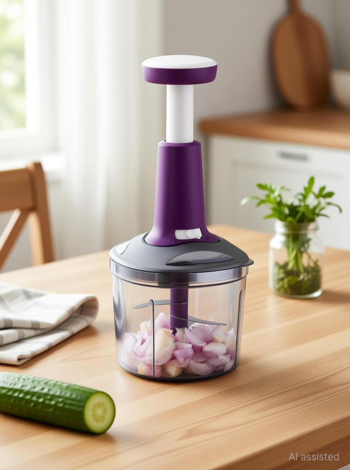Image of Housenest 1000 ML Push Vegetable Chopper With Powerful Blades For Vegetable & Fruit Vegetable & Fruit Chopper (1 chopper)
