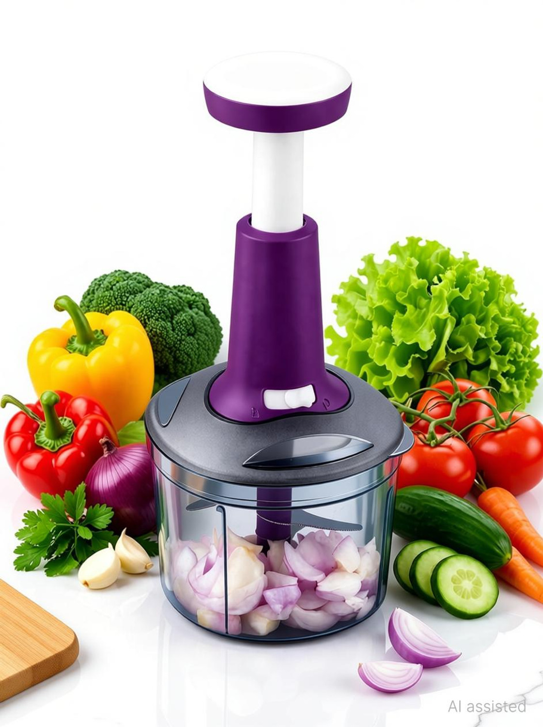 Image of Housenest 1000 ML Push Vegetable Chopper With Powerful Blades For Vegetable & Fruit Vegetable & Fruit Chopper (1 chopper)