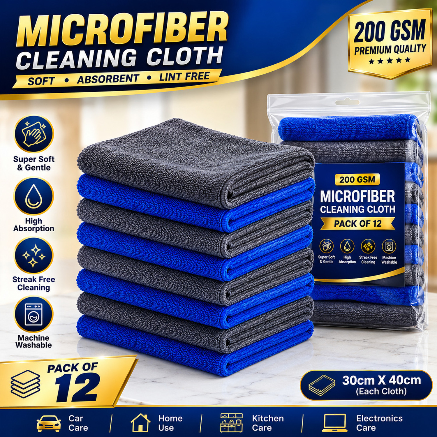 Image of F8WARES Glass Cleaning Cloth for Windows Mirrors- Microfiber Cloth - Glass Cleaner Cloth Wet and Dry Microfiber Cleaning Cloth (24 Units)