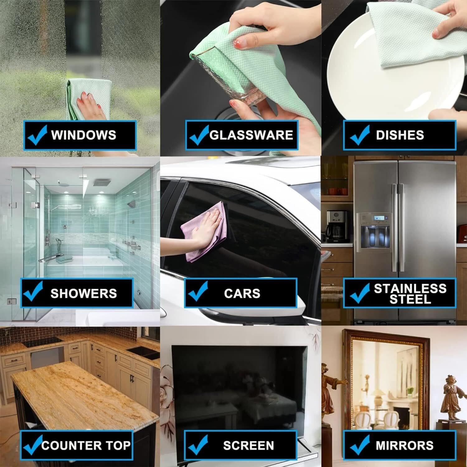 Image of F8WARES Glass Cleaning Cloth for Windows Mirrors- Microfiber Cloth - Glass Cleaner Cloth Wet and Dry Microfiber Cleaning Cloth (24 Units)