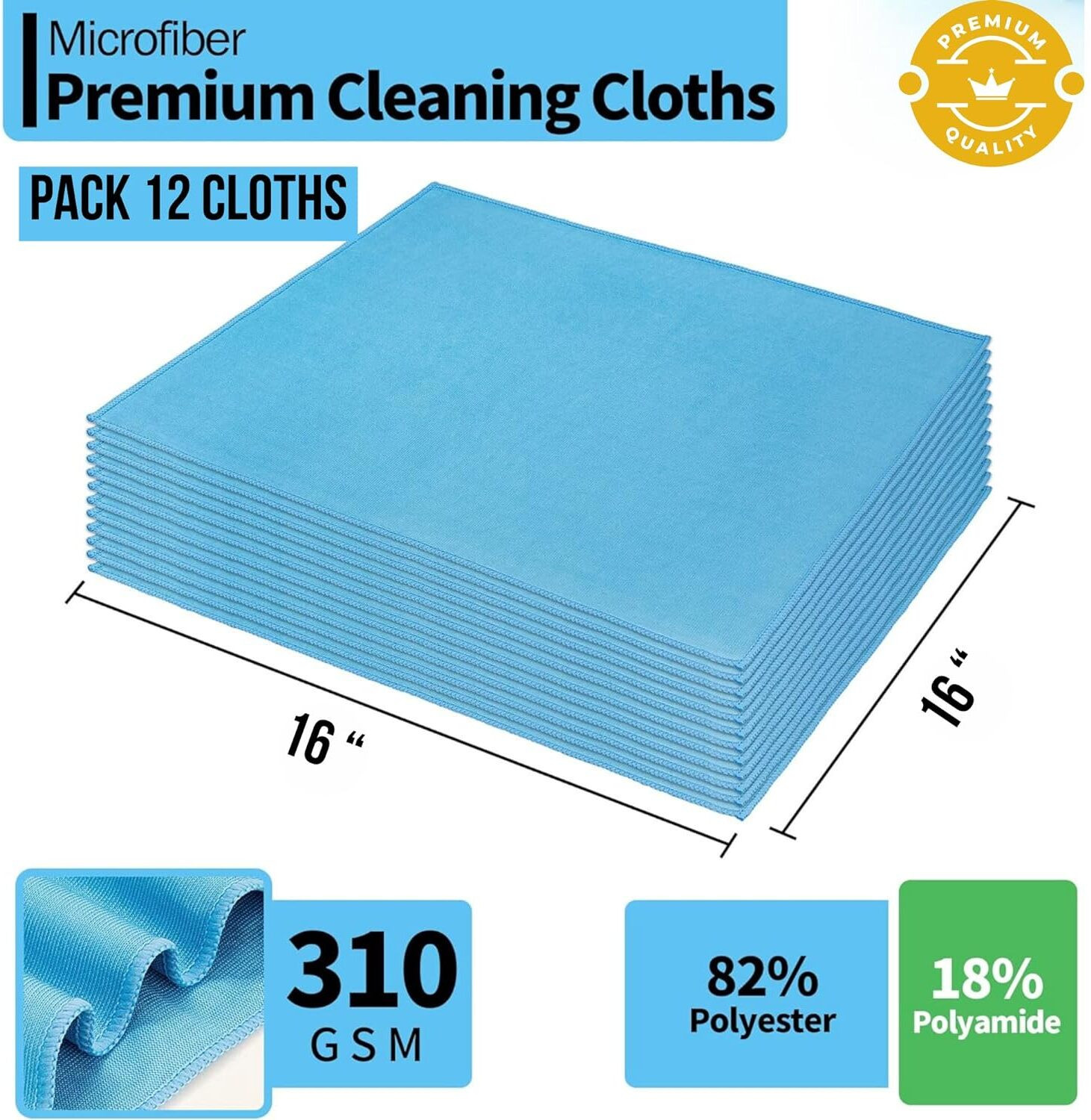 Image of F8WARES Glass Cleaning Cloth for Windows Mirrors- Microfiber Cloth - Glass Cleaner Cloth Wet and Dry Microfiber Cleaning Cloth (48 Units)