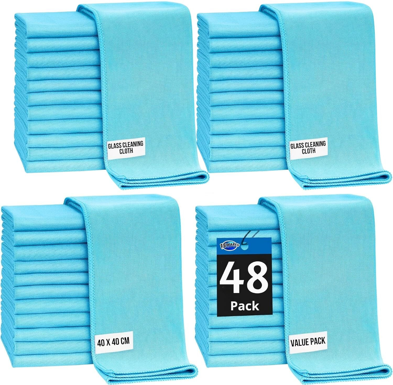 Image of F8WARES Glass Cleaning Cloth for Windows Mirrors- Microfiber Cloth - Glass Cleaner Cloth Wet and Dry Microfiber Cleaning Cloth (48 Units)