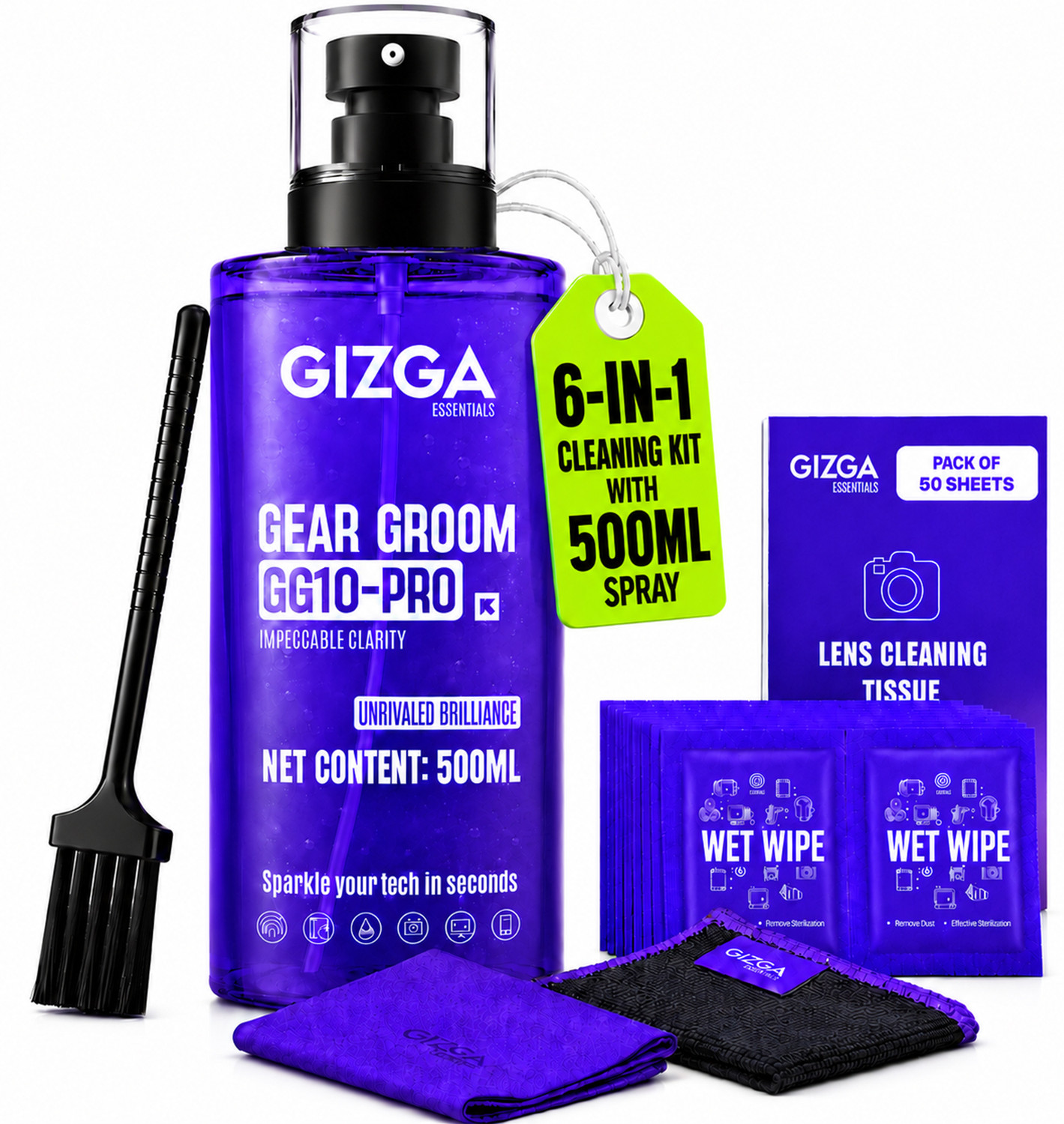 Image of Gizga Essentials 12 in 1 Screen Cleaning Kit With 150ml Spray, Air Blower, Lens Pen Tissues &More for Computers, Gaming, Laptops, Mobiles (GZ-COMBO-104+106)