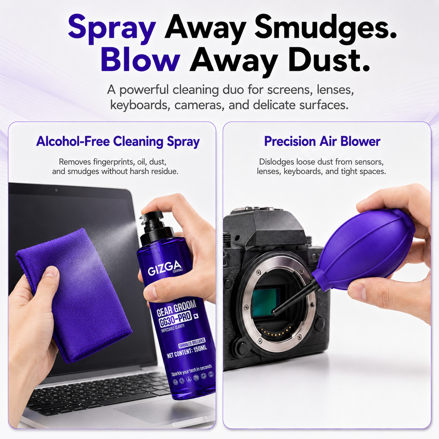 Image of Gizga Essentials 11-in-1 Screen Cleaning Kit with 150ml Spray Air Blower, Lens Tissues, Wipes for Computers, Gaming, Laptops, Mobiles (GG30-PRO)