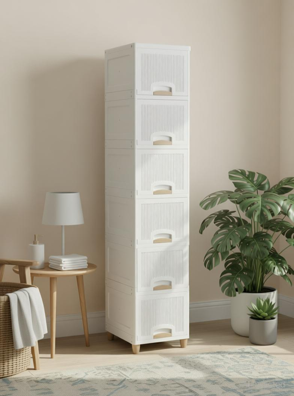Image of MAXTID 6 Layer White Organizer Cabinet for Bathroom & Utility Drawer Divider (Plastic)