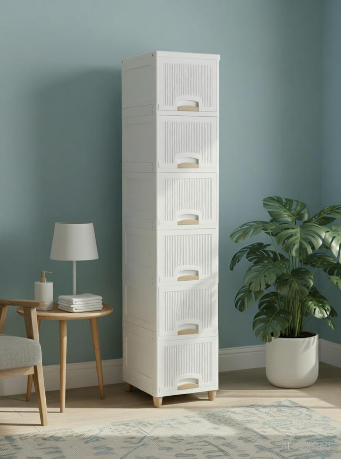 Image of MAXTID 6 Layer White Organizer Cabinet for Bathroom & Utility Drawer Divider (Plastic)