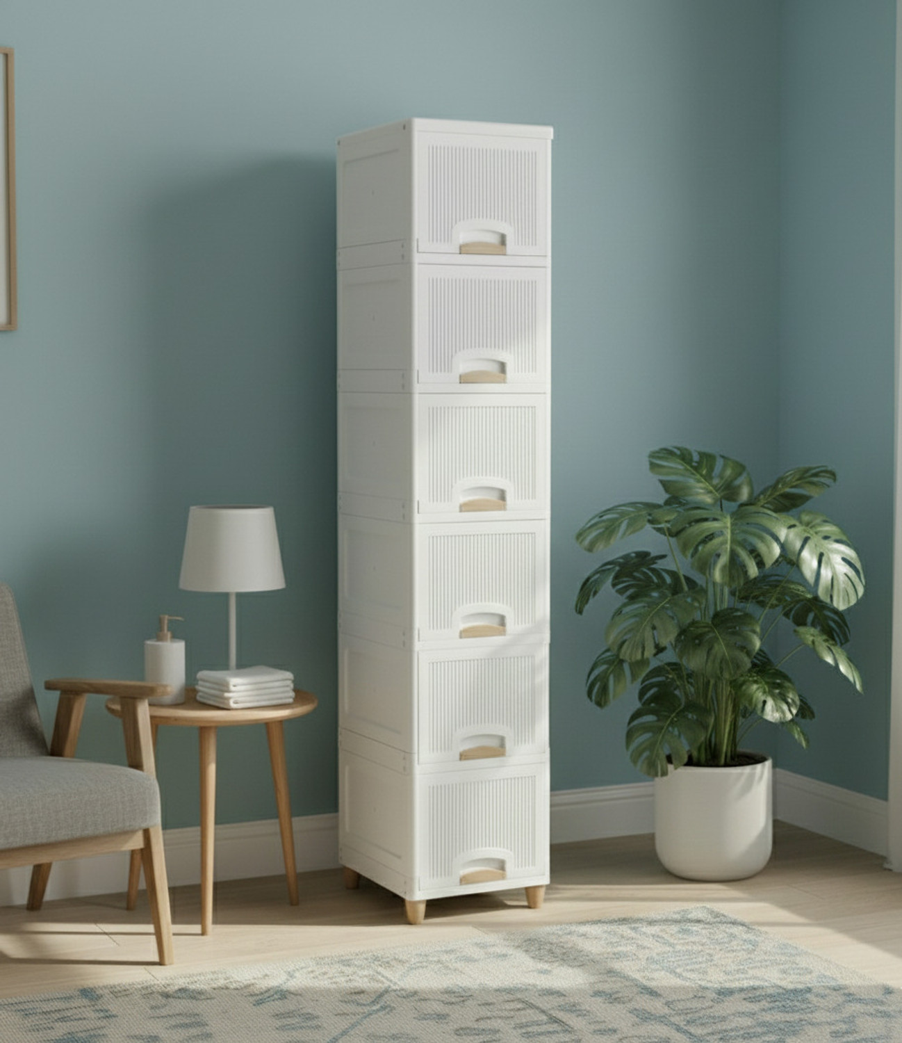 Image of MAXTID 6 Layer White Organizer Cabinet for Bathroom & Utility Drawer Divider (Plastic)