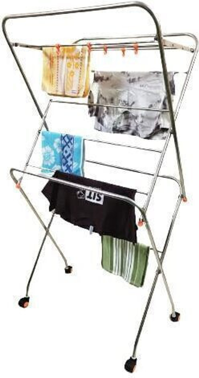 Image of right kitchen Steel Floor Cloth Dryer Stand SS STAINLESS STEEL CLOTH DRYING STAND Size 56x25x43 (4 Tier)