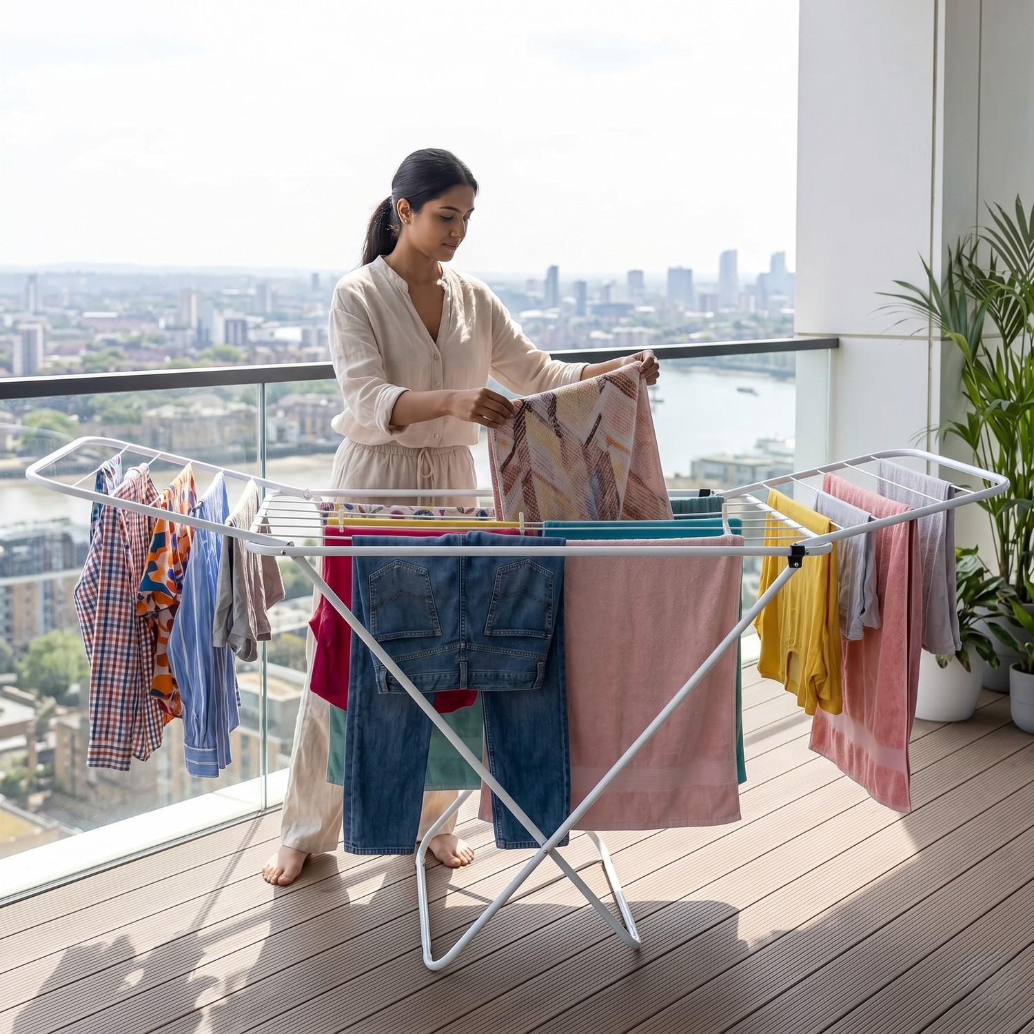 Image of FAVOUR Steel, Aluminium Floor Cloth Dryer Stand LUX-ZZ001 (3 Tier)