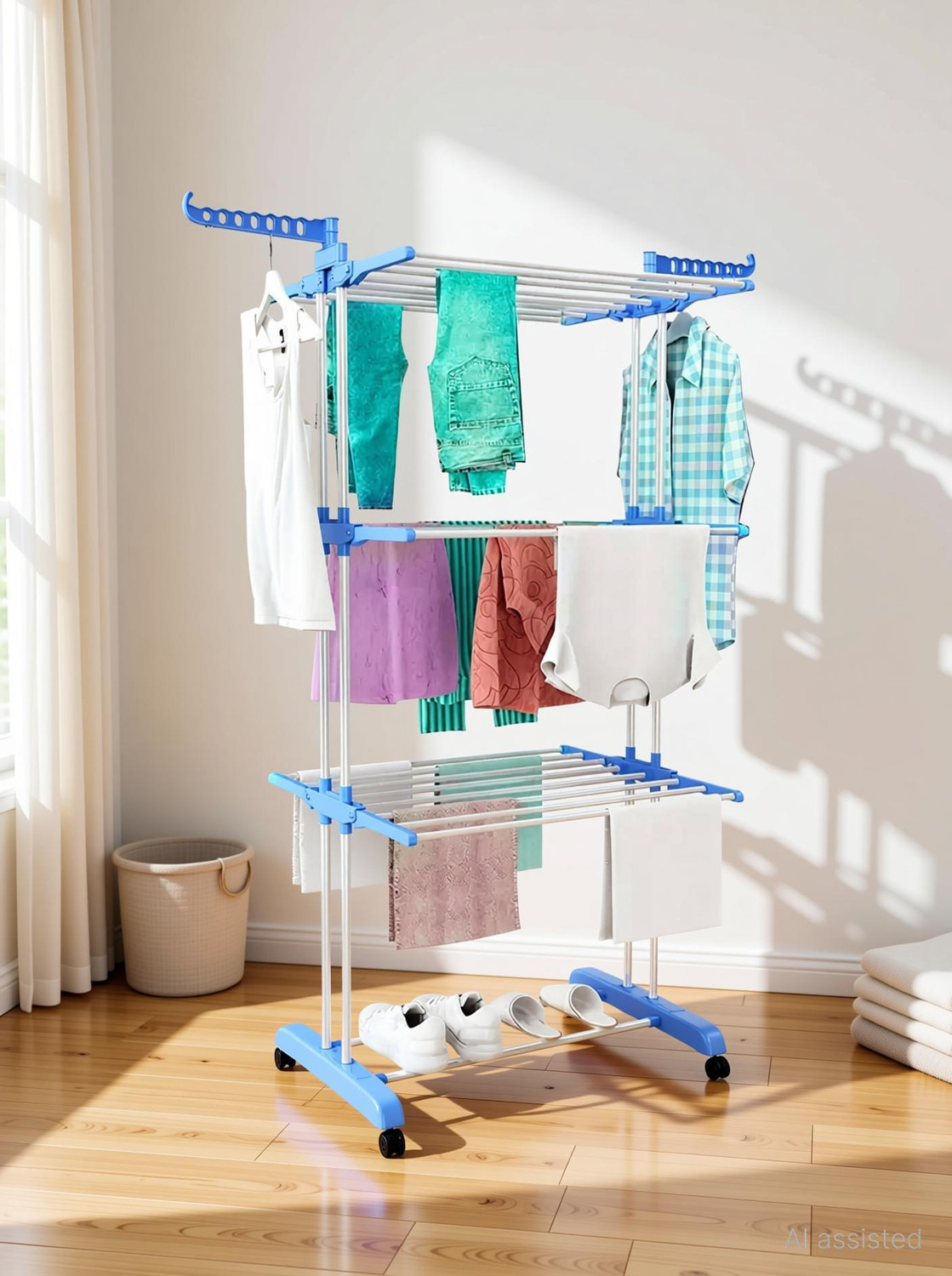 RAFTTAR 4-Tier Foldable Clothes Drying Stand with Wheels - Image 1