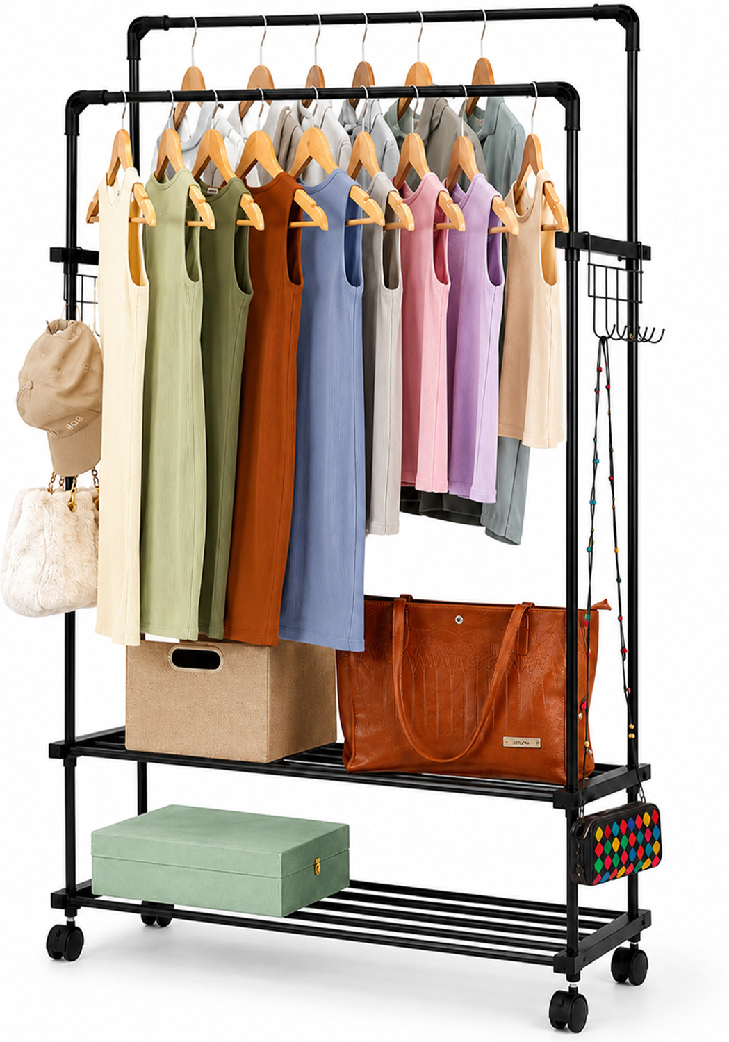 Image of LEOPAX Aluminium Floor Cloth Dryer Stand Heavy Duty Metal Garment Rail with 8 Hooks for Bedroom, Living Room and Entryway (2 Tier)