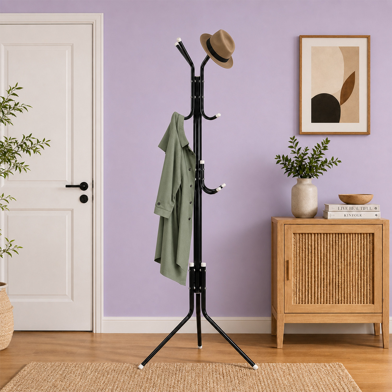 Image of LEOPAX Aluminium Floor Cloth Dryer Stand Heavy Duty Metal Garment Rail with 8 Hooks for Bedroom, Living Room and Entryway (2 Tier)