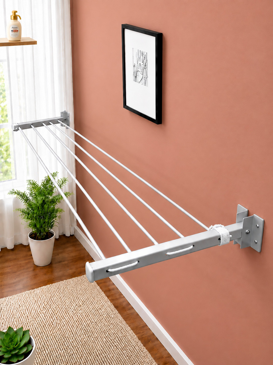 Image of RAINBOW DRYWELL Steel Ceiling Cloth Dryer Stand 6 Pipes 5 Feet Economy Heavy Duty UV Protected Nylon Single Rope Operated Dryer (1 Tier)