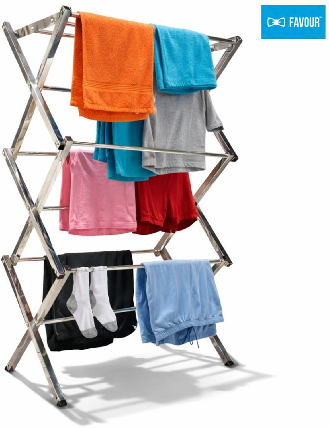 Image of FAVOUR Steel, Aluminium Floor Cloth Dryer Stand LUX-ZZ001 (3 Tier)