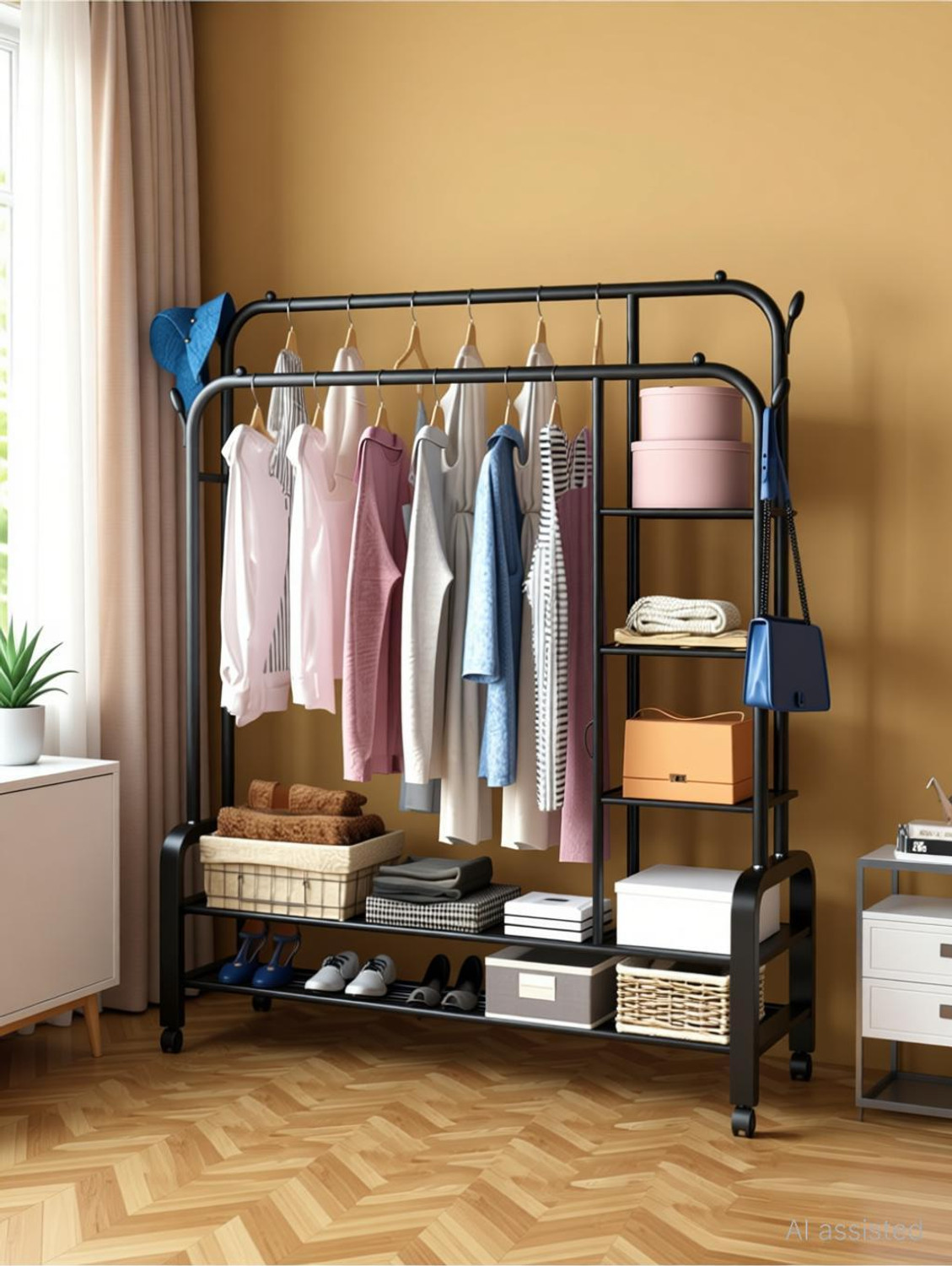 Image of right kitchen Steel Floor Cloth Dryer Stand SS STAINLESS STEEL CLOTH DRYING STAND Size 56x25x43 (4 Tier)