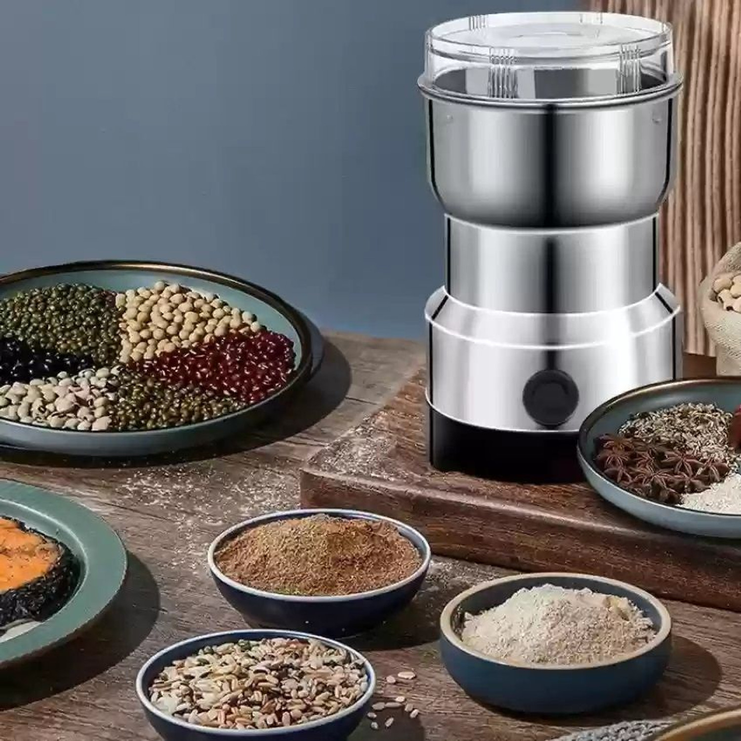 Image of Manasa weight Compact Kitchen design Electric Household Grinde 260 W Juicer Mixer Grinder (Mini Electric Grinder Stainless Steel Bowl & Metal Blade | 1 Jar | Silver, Black)