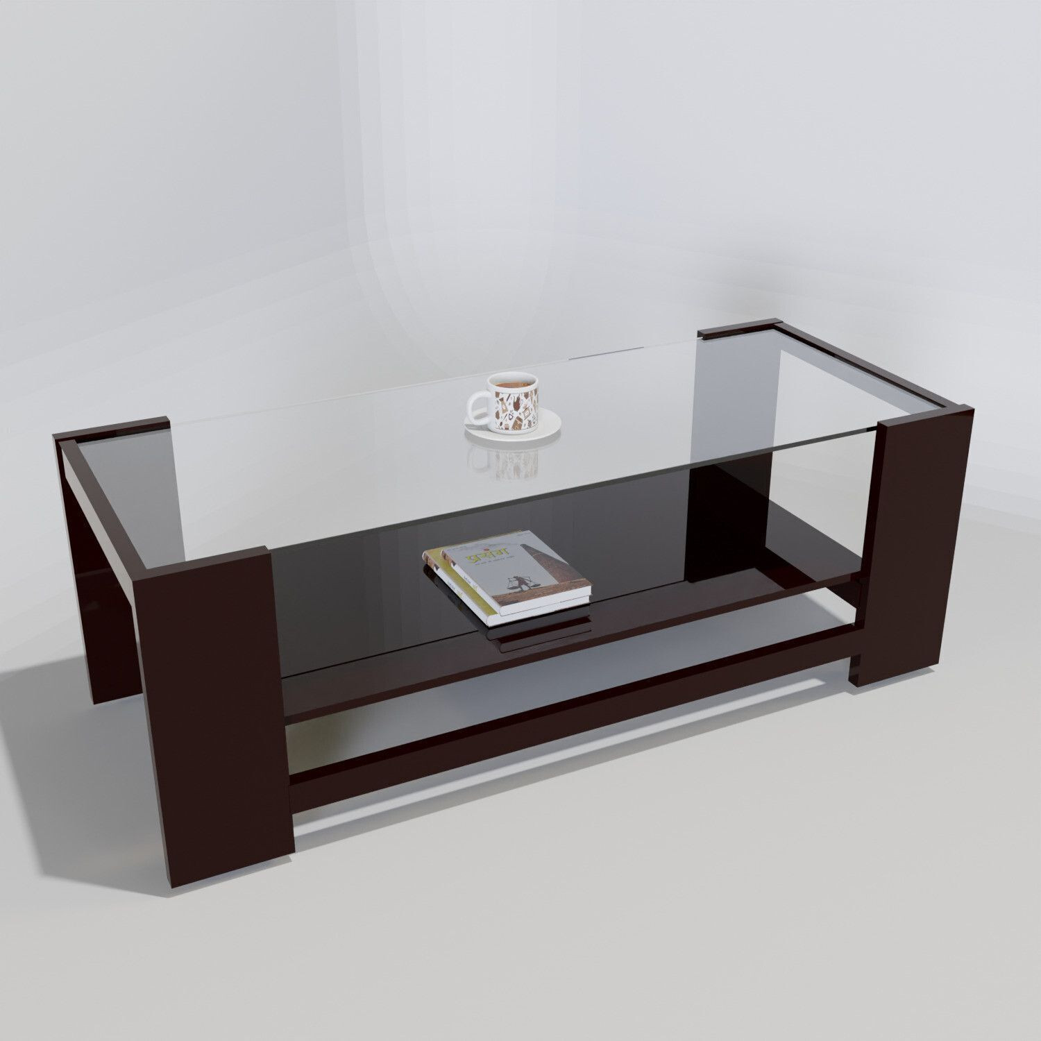 Image of ELTOP Wooden Furniture Center /Tea Table with Glass Engineered Wood Coffee Table (Finish Color - Brown, Knock Down)