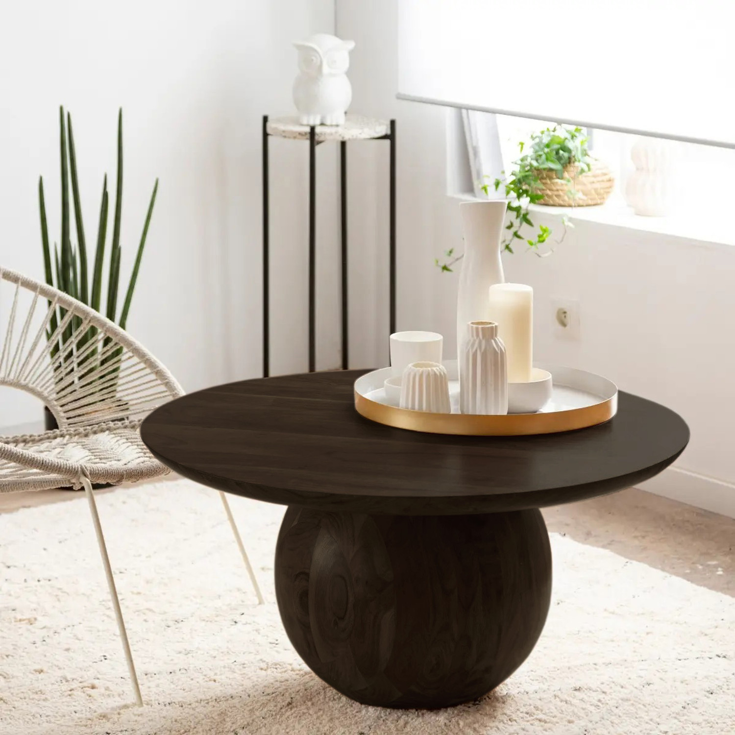 Image of CROWN ART SHOPPEE Luxury Center Table for Living Room, Stylish Tea Table Engineered Wood Coffee Table (Finish Color - Brown Black, Pre-assembled)