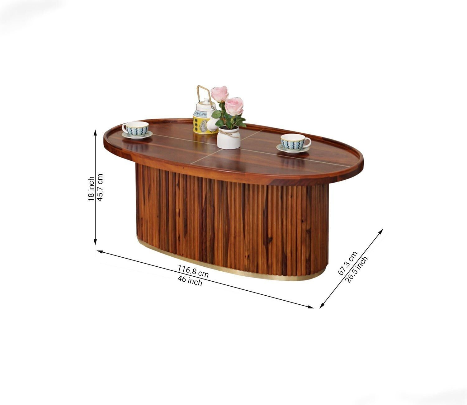 Image of Allie Wood Vertical Strips Round Sheesham (Rosewood ) Solid Wood Coffee Table (Finish Color - Honey Finish, Pre-assembled)