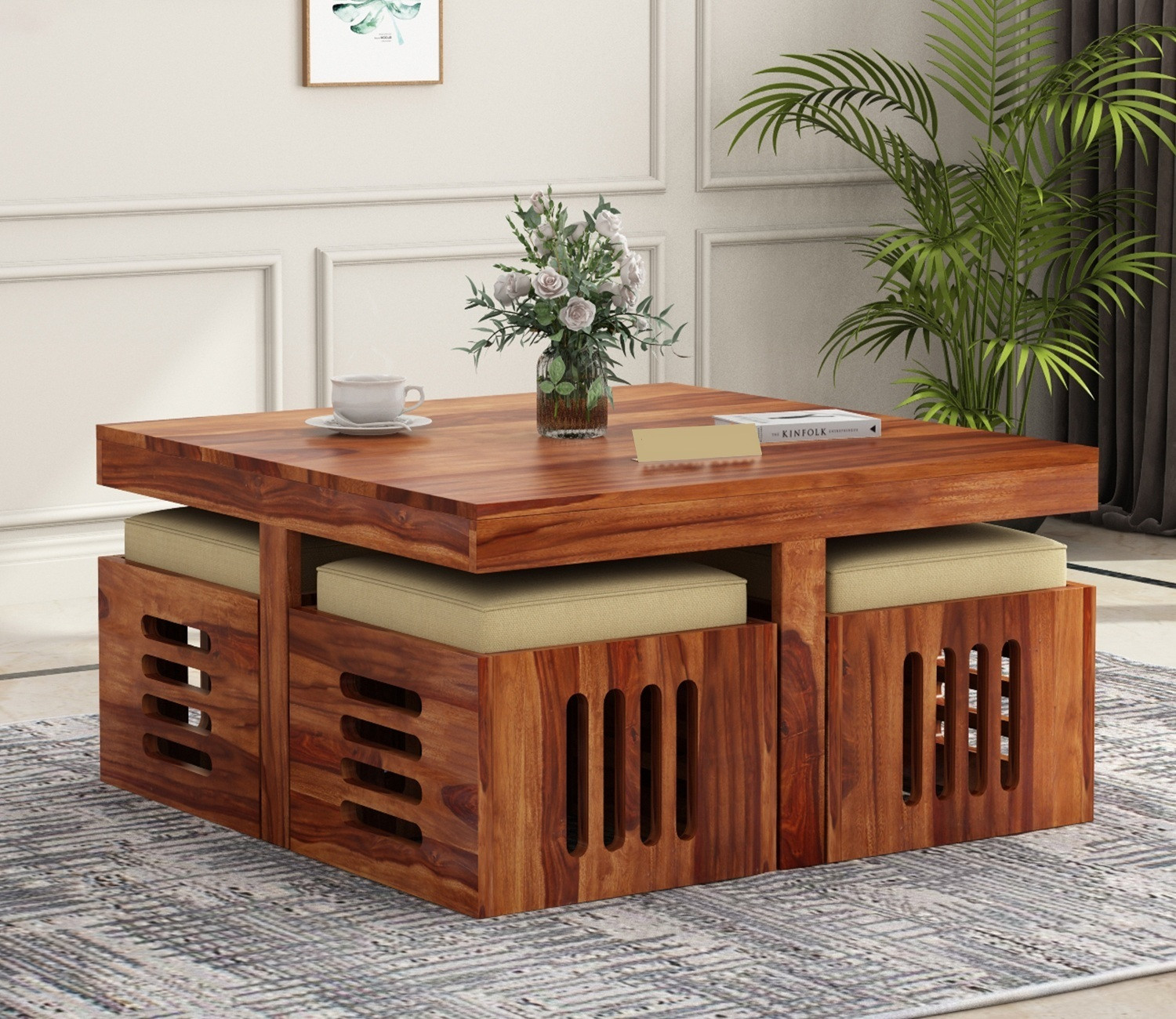 Image of SHIVRUDRA BEST BUDGET TEA TABLE | TEAPOY | BUDGET FRIENDLY DESIGN Wood Coffee Table Solid Wood Coffee Table (Finish Color - WOODEN, Pre-assembled)