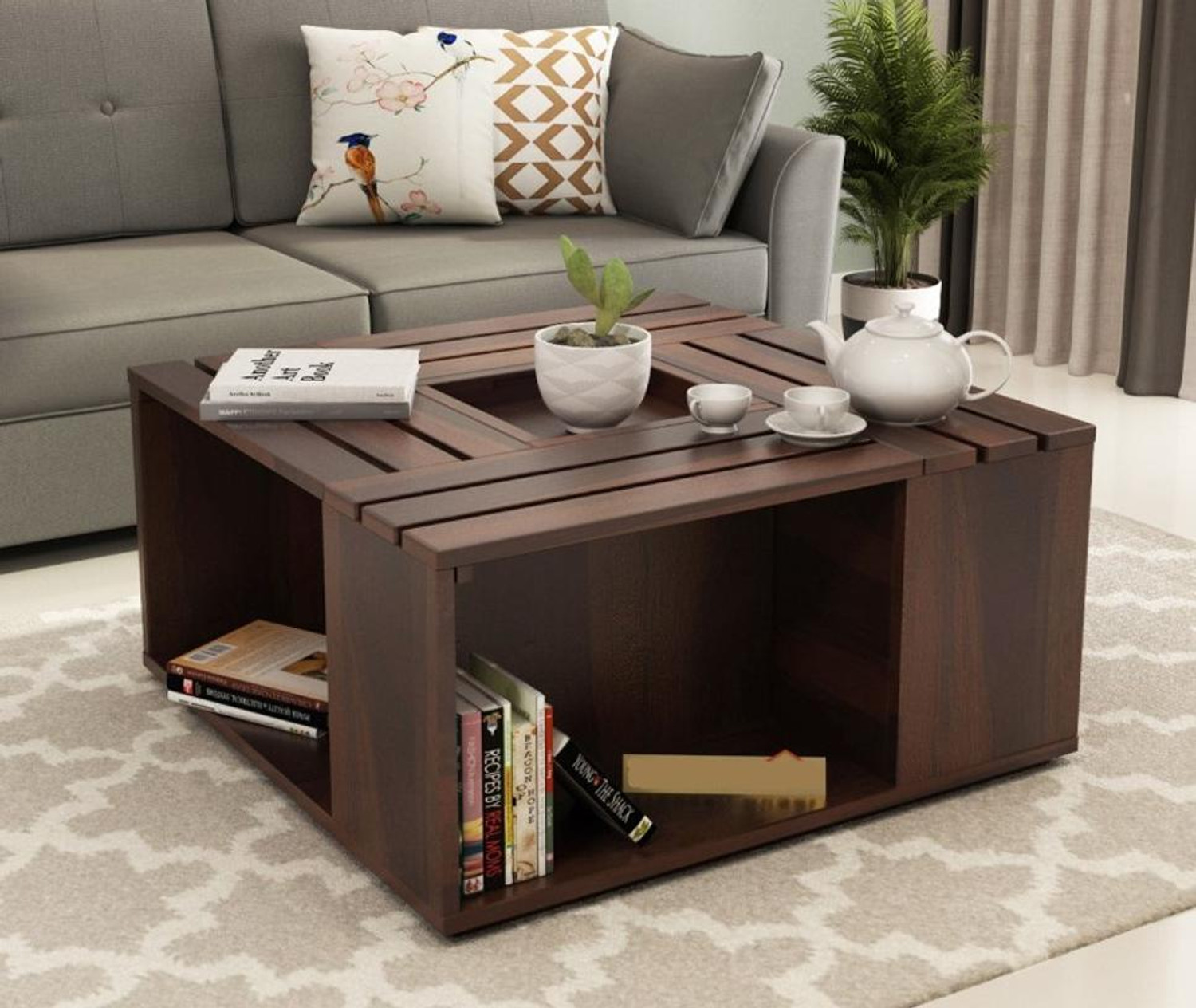 Image of Allie Wood Vertical Strips Round Sheesham (Rosewood ) Solid Wood Coffee Table (Finish Color - Honey Finish, Pre-assembled)
