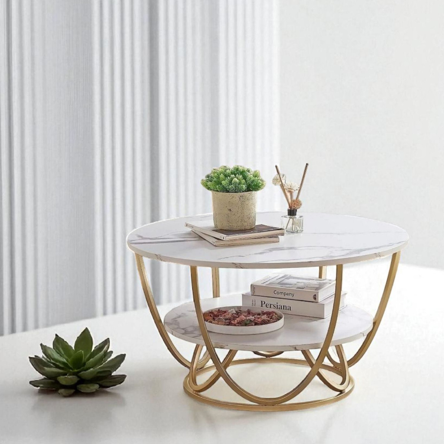 Image of A S Handicrafts Engineered Wood Coffee Table (Finish Color - GOLD, Pre-assembled)