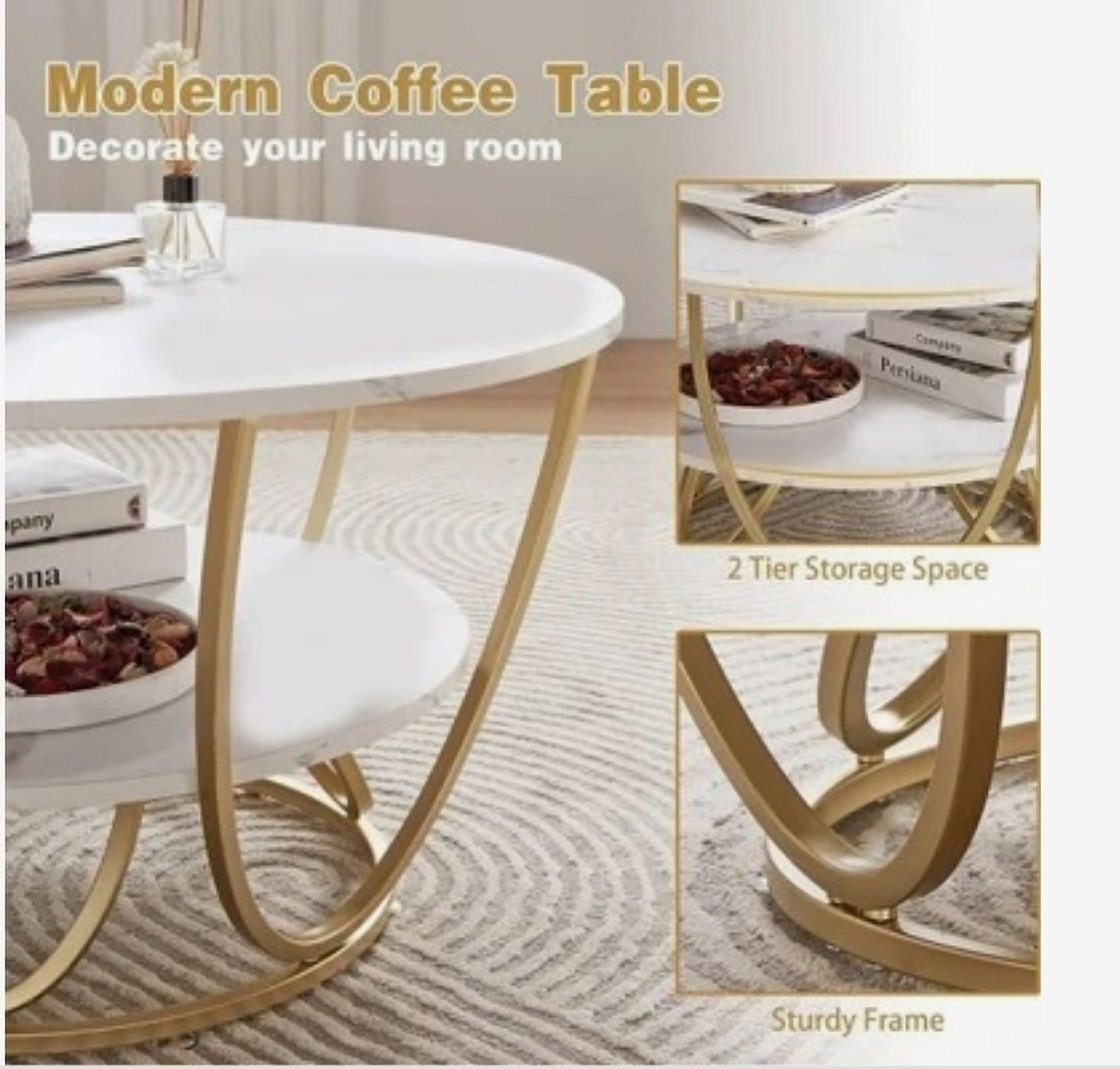 Image of A S Handicrafts Engineered Wood Coffee Table (Finish Color - GOLD, Pre-assembled)
